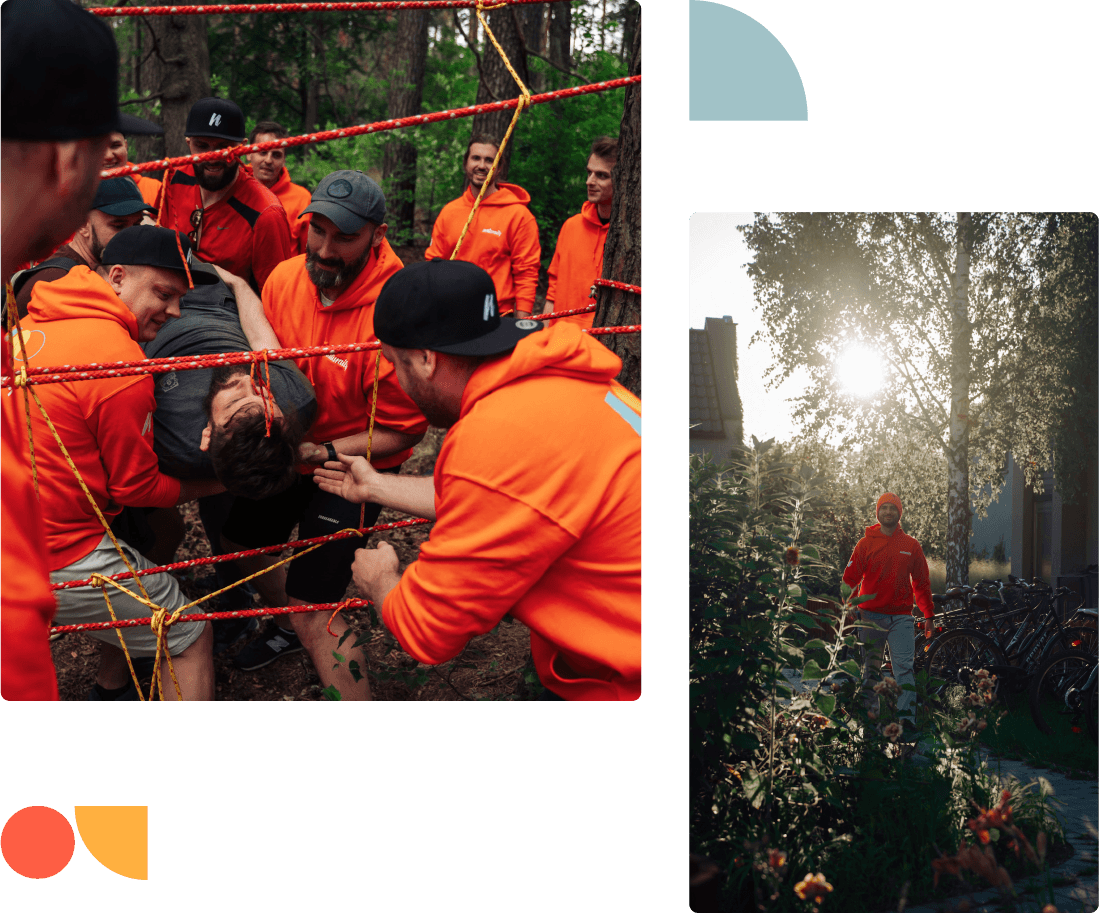 group of people teamworking in the forest